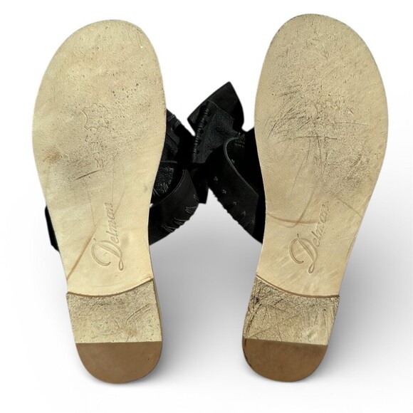Delman Sunny Slide Sandals Womens 7.5 Black Bow Flat Slip On w/ Box - Picture 4 of 5